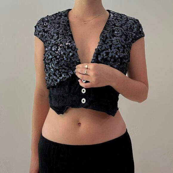 Black and blue sequin cardigan top - Picture 6 of 7